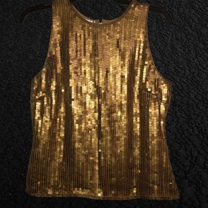 Lawrence Kazar Designer Top | Vintage Gold Sequin Sleeveless Shirt